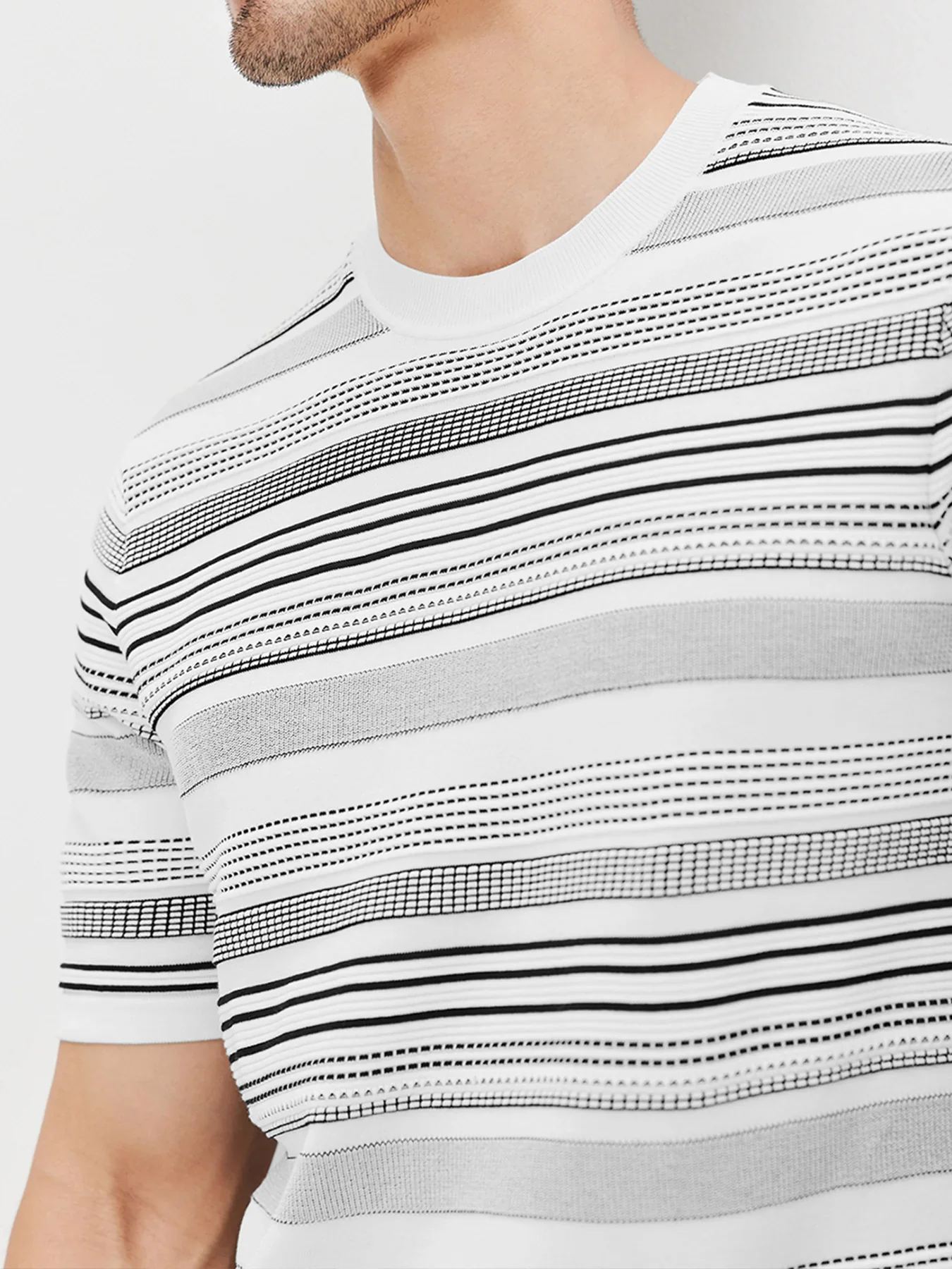CoolKnit Breathable Striped Short Sleeve Knitted T-Shirt - Image 3