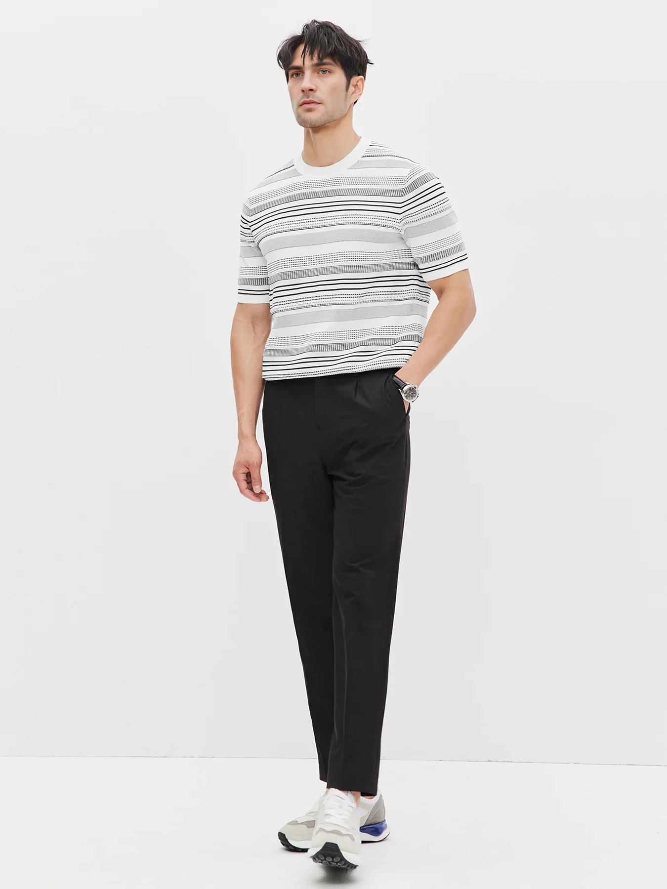 CoolKnit Breathable Striped Short Sleeve Knitted T-Shirt - Image 4