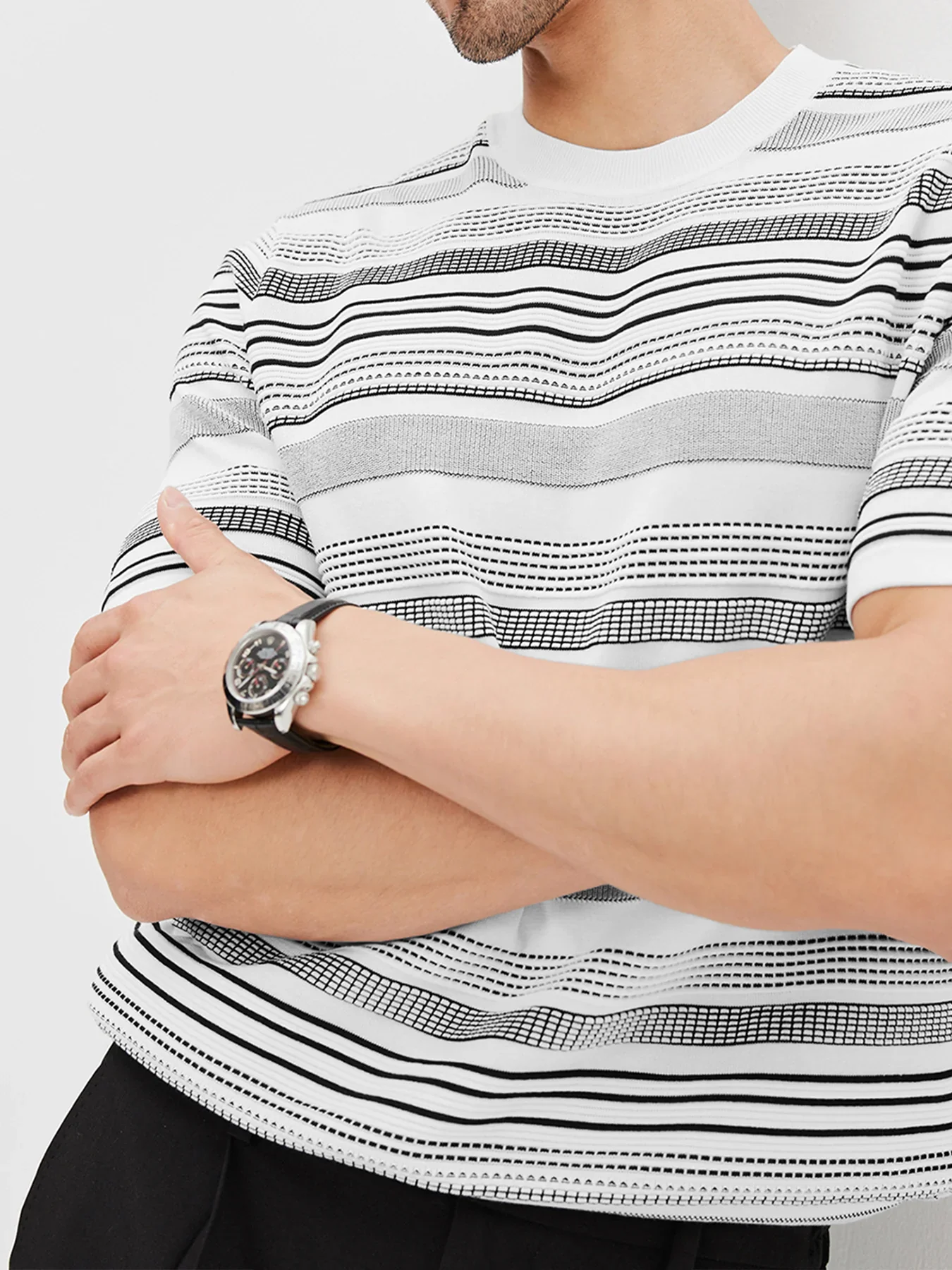 CoolKnit Breathable Striped Short Sleeve Knitted T-Shirt - Image 5