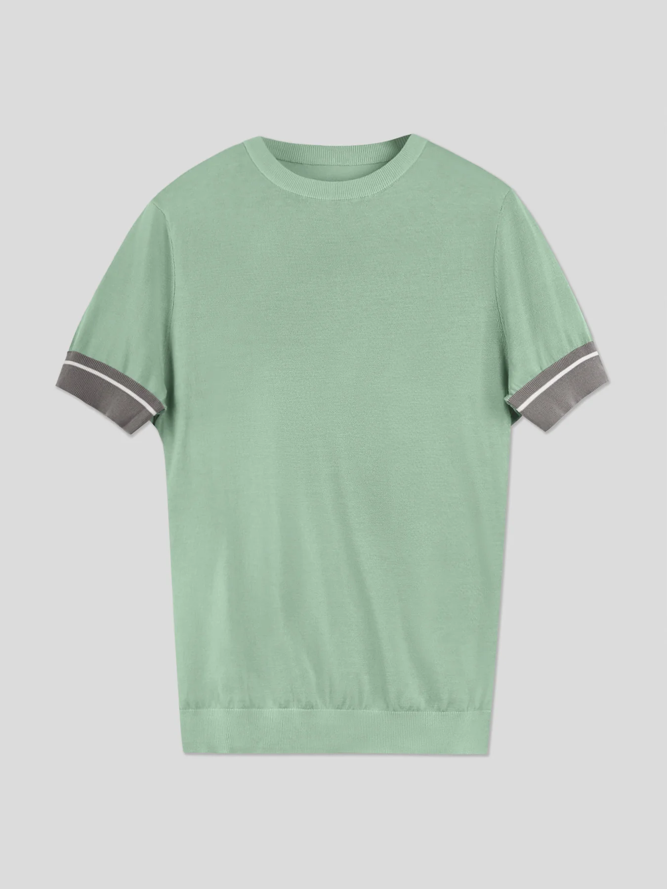 CoolKnit Color Blocked Cuffs Short Sleeve Knitted T-Shirt - Image 19