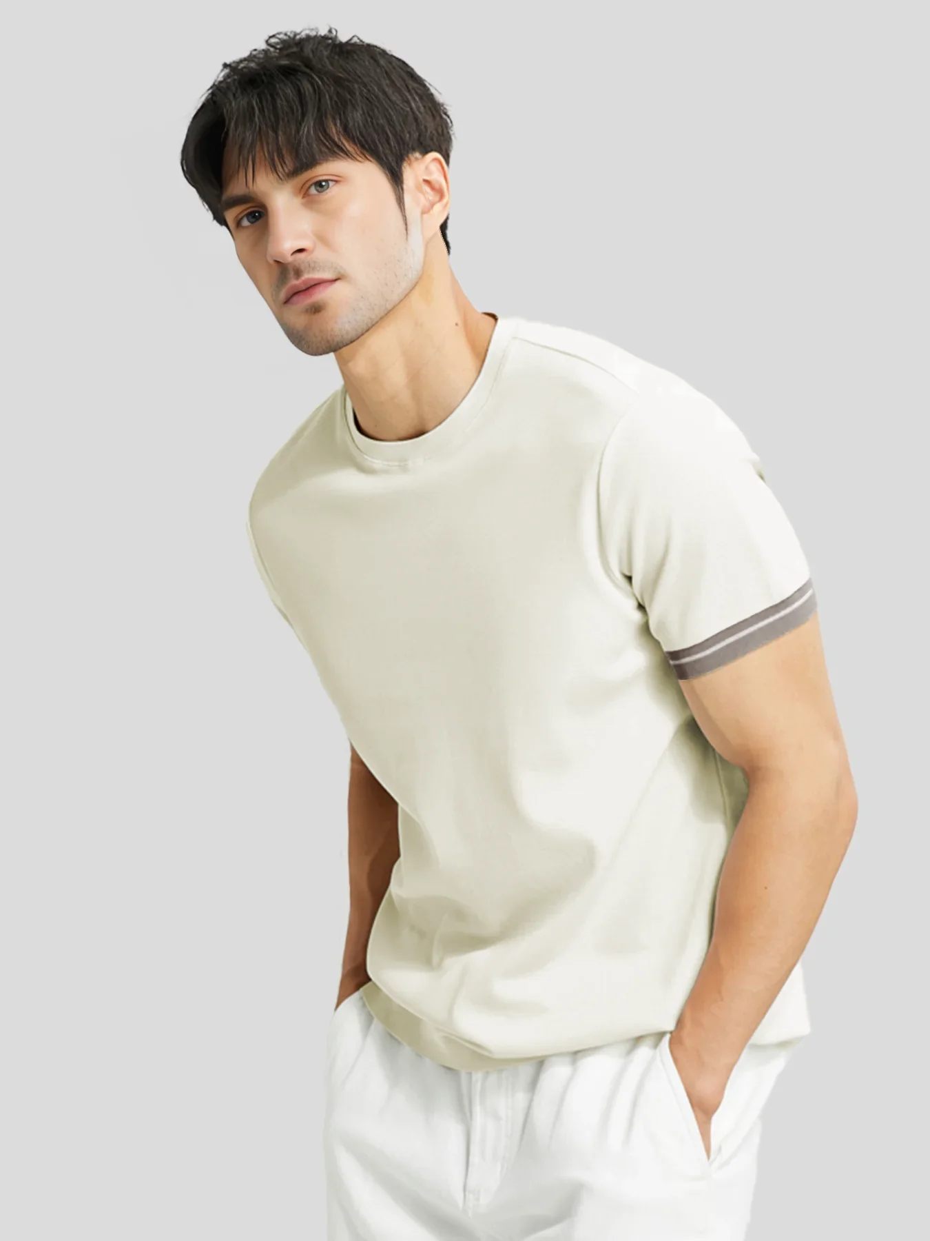 CoolKnit Color Blocked Cuffs Short Sleeve Knitted T-Shirt - Image 3