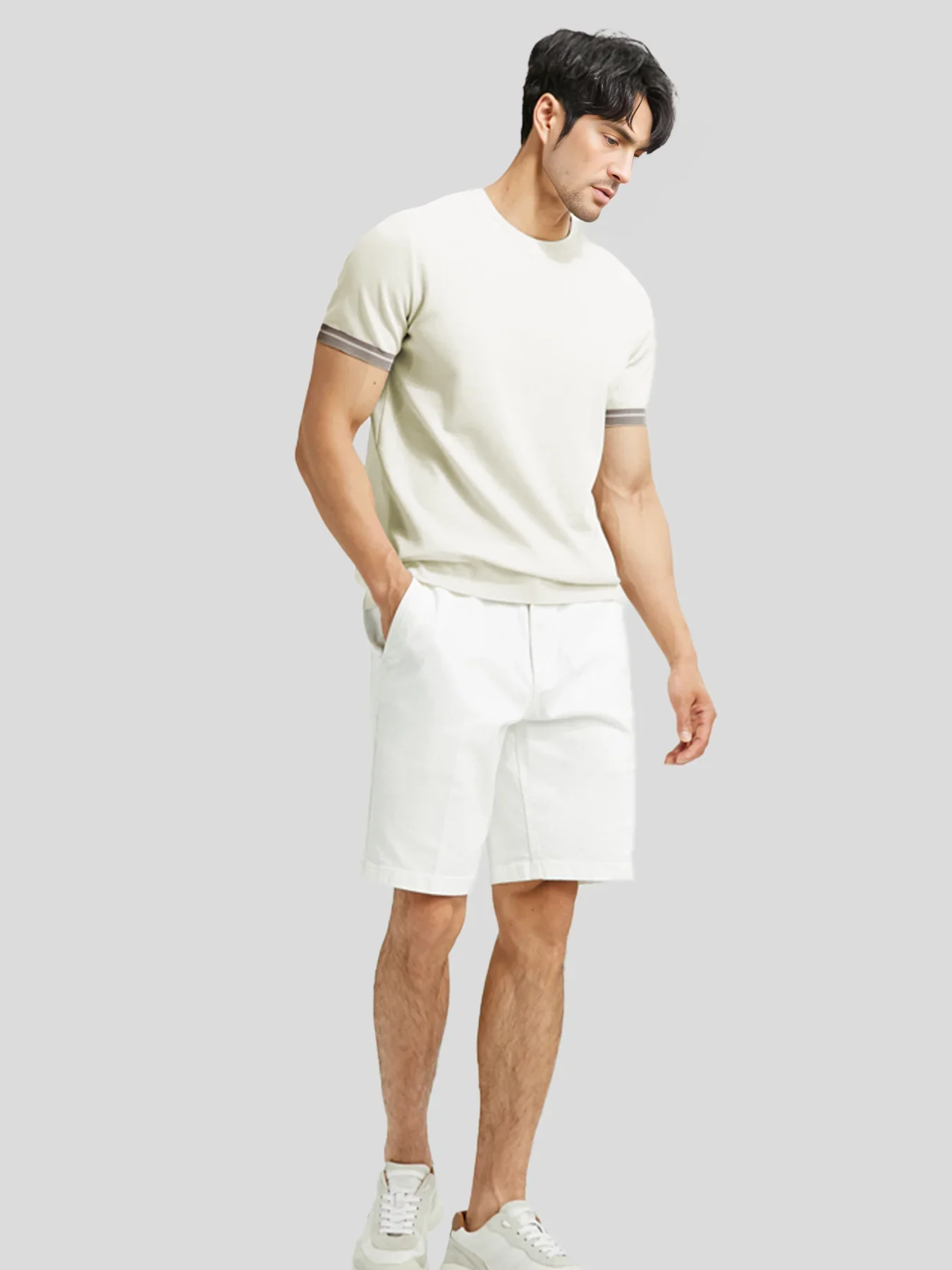 CoolKnit Color Blocked Cuffs Short Sleeve Knitted T-Shirt - Image 4