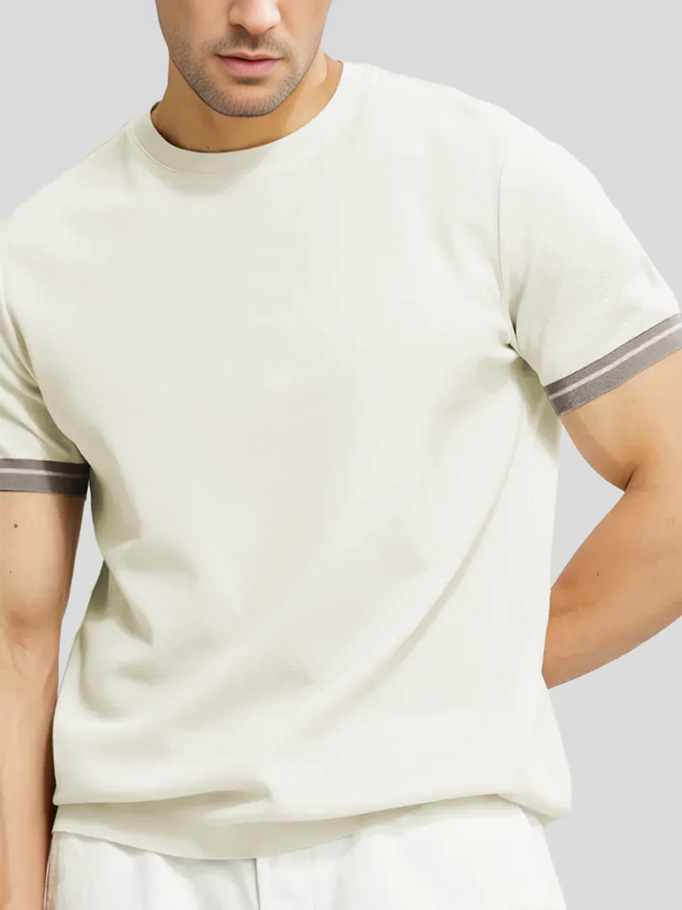 CoolKnit Color Blocked Cuffs Short Sleeve Knitted T-Shirt - Image 5