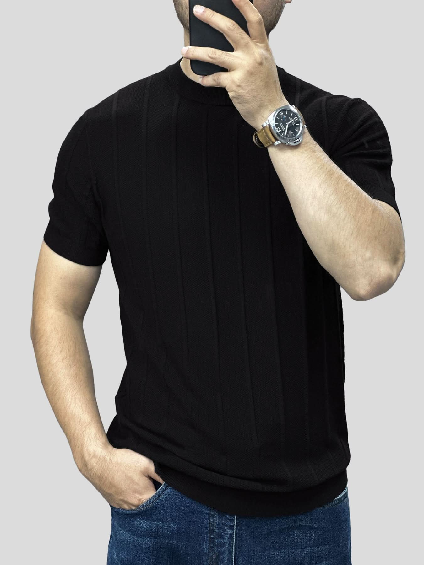 GentleKnit Breathable Striped Short Sleeve Knitted T-Shirt - Image 12