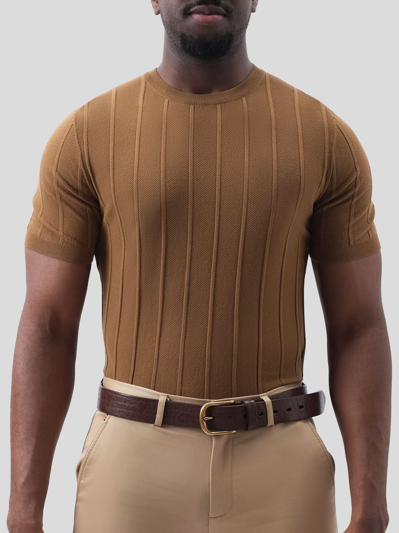 GentleKnit Breathable Striped Short Sleeve Knitted T-Shirt - Image 4