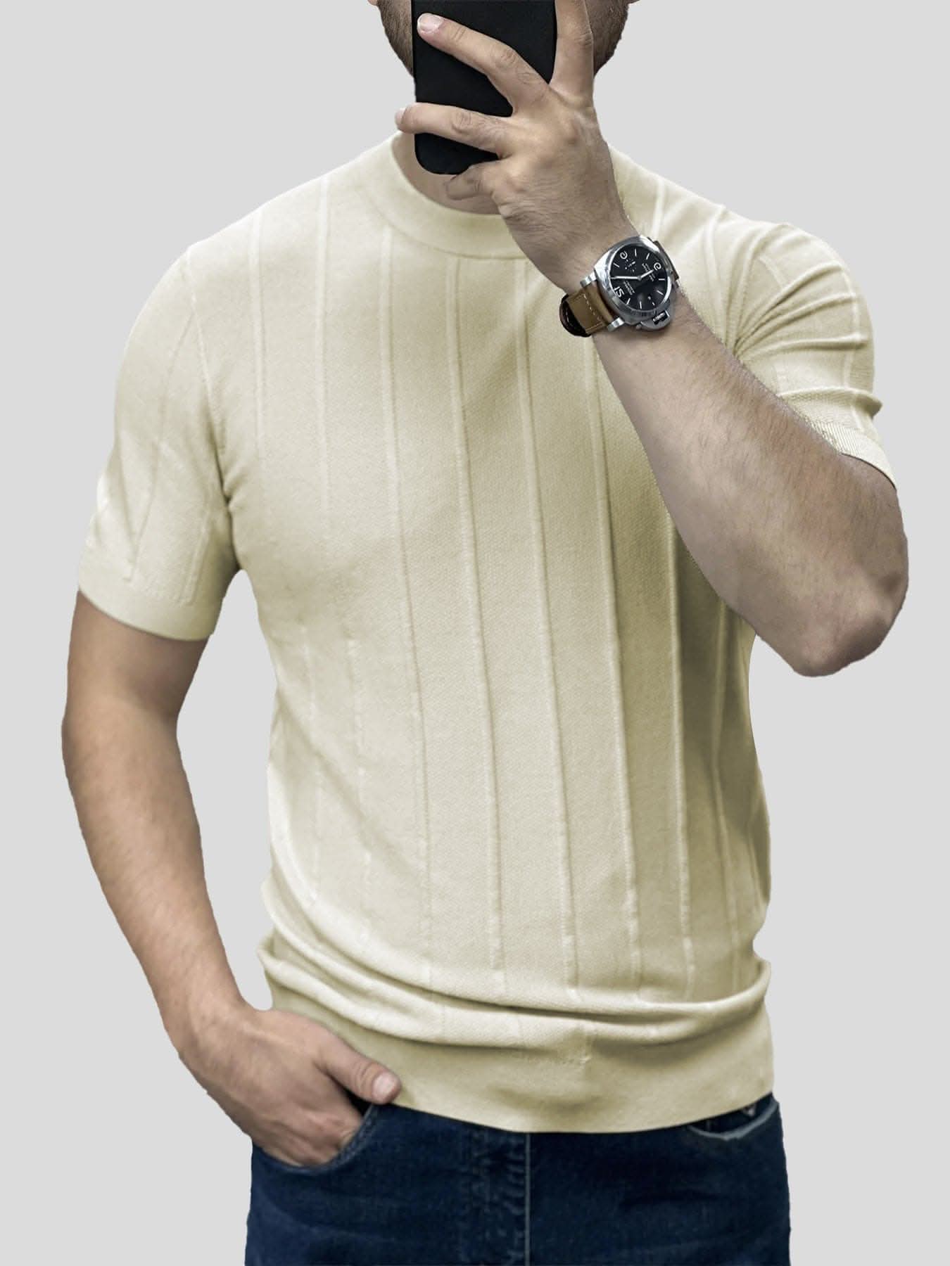 GentleKnit Breathable Striped Short Sleeve Knitted T-Shirt - Image 6