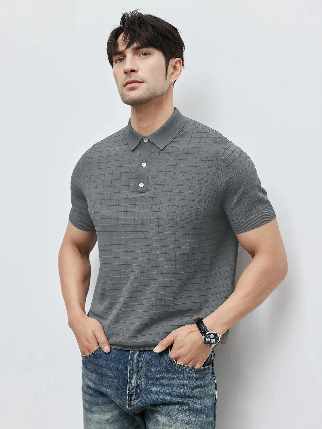 GentleKnit Checkered Short Sleeve Knitted Polo - Image 3