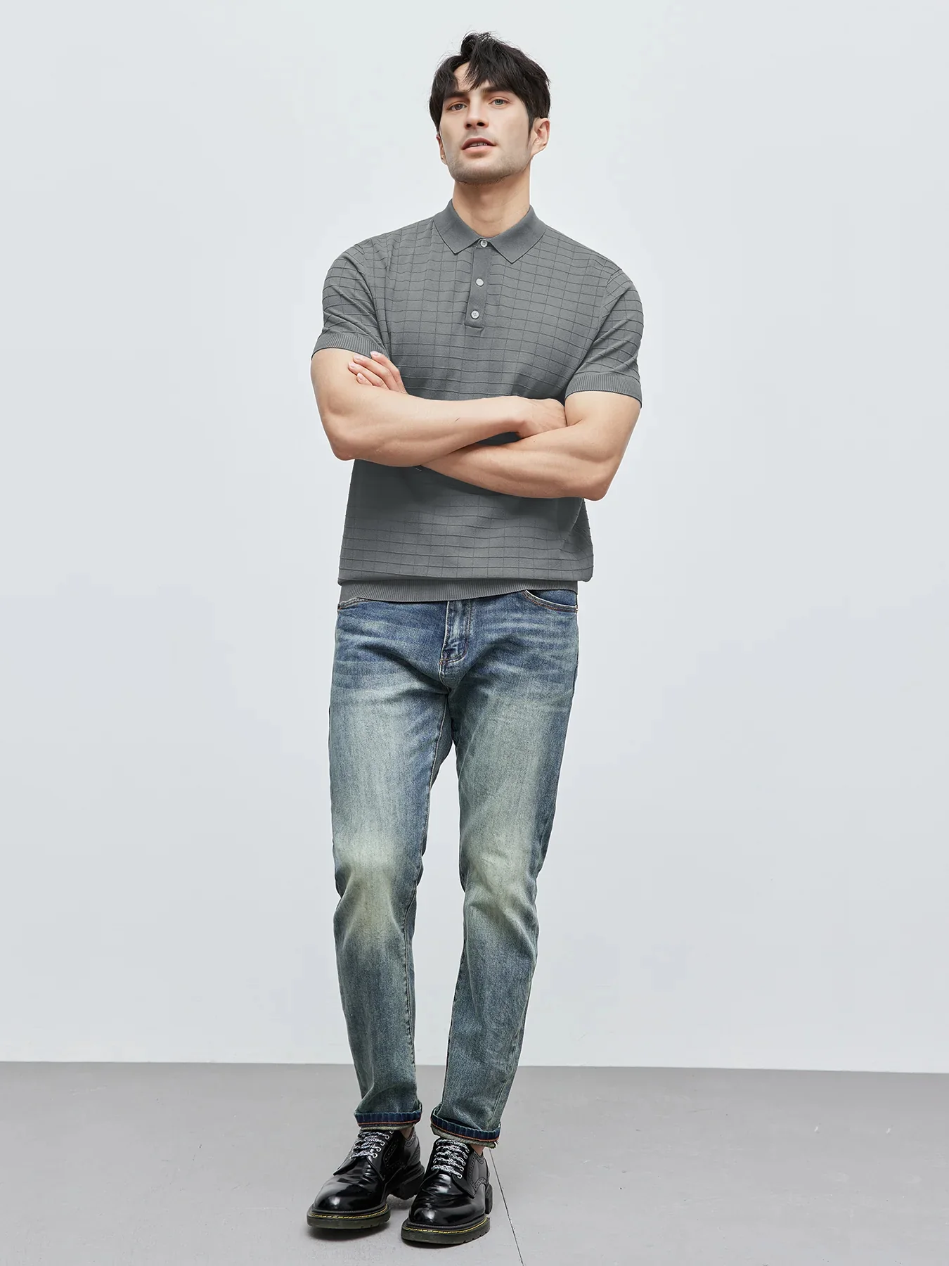 GentleKnit Checkered Short Sleeve Knitted Polo - Image 4