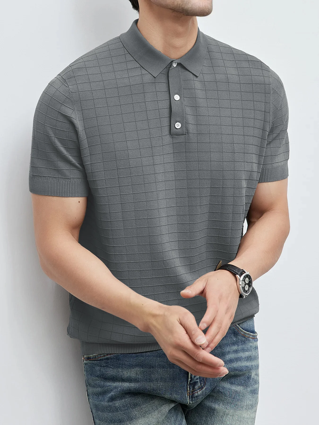GentleKnit Checkered Short Sleeve Knitted Polo - Image 5