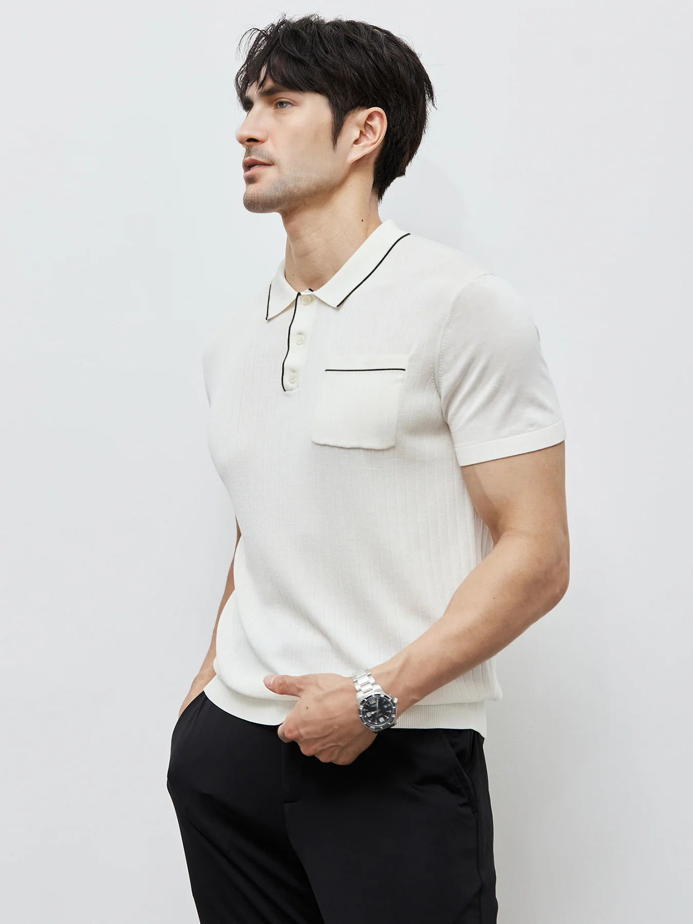 GentleKnit Contrast Color Short Sleeve Knitted Polo - Image 3