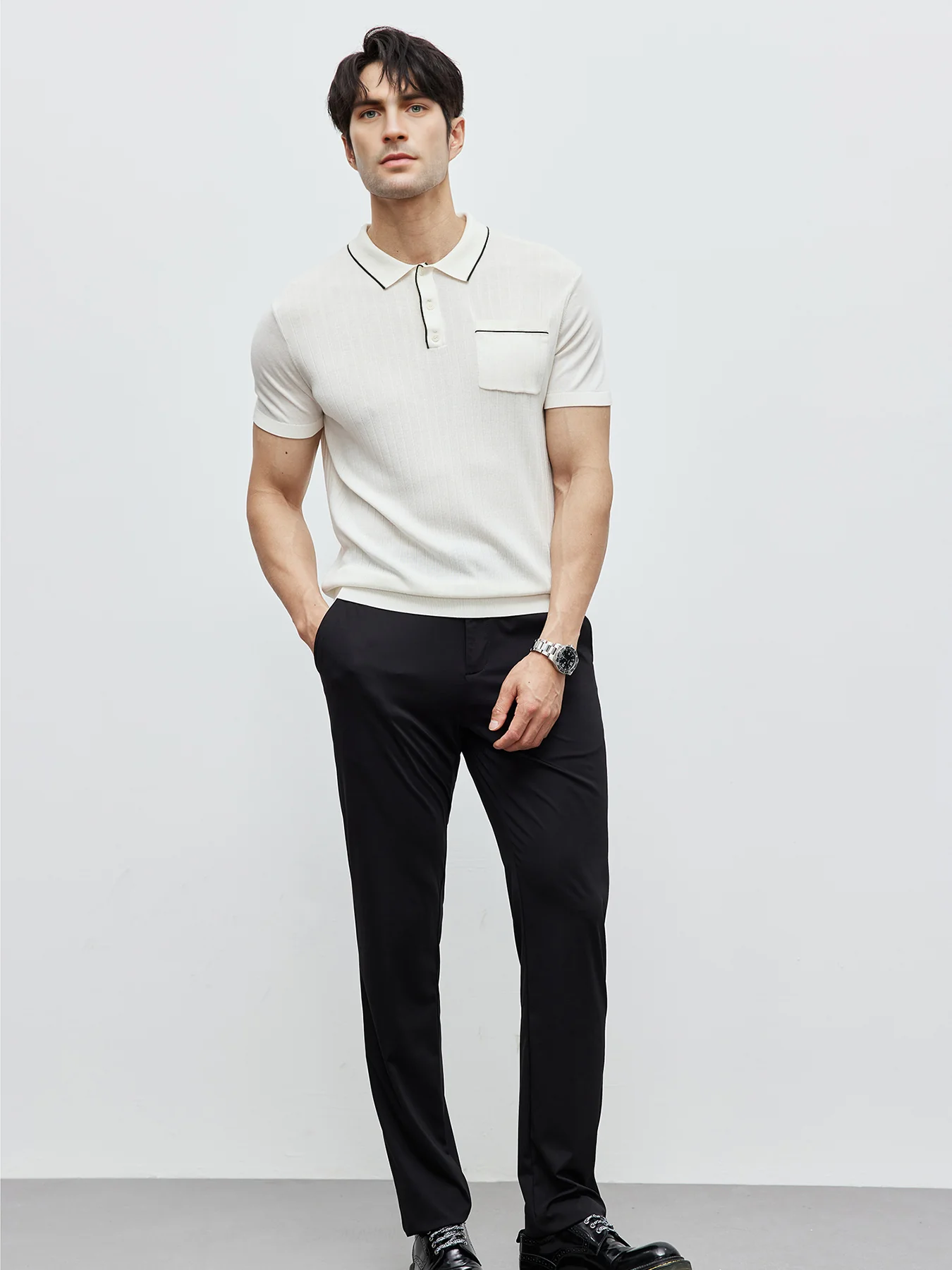 GentleKnit Contrast Color Short Sleeve Knitted Polo - Image 4