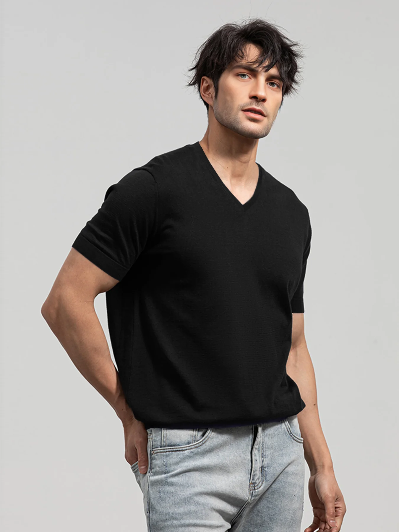 GentleKnit Short Sleeve V-neck Knitted T-Shirt - Image 18