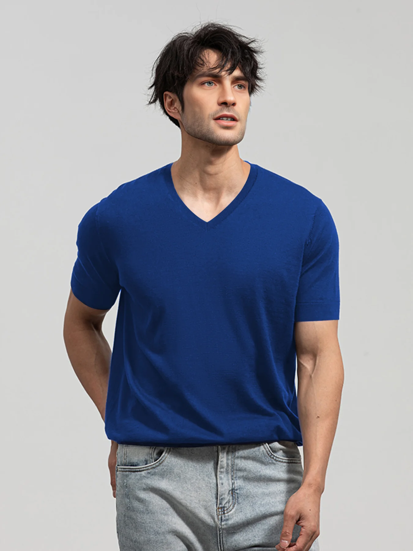 GentleKnit Short Sleeve V-neck Knitted T-Shirt - Image 35