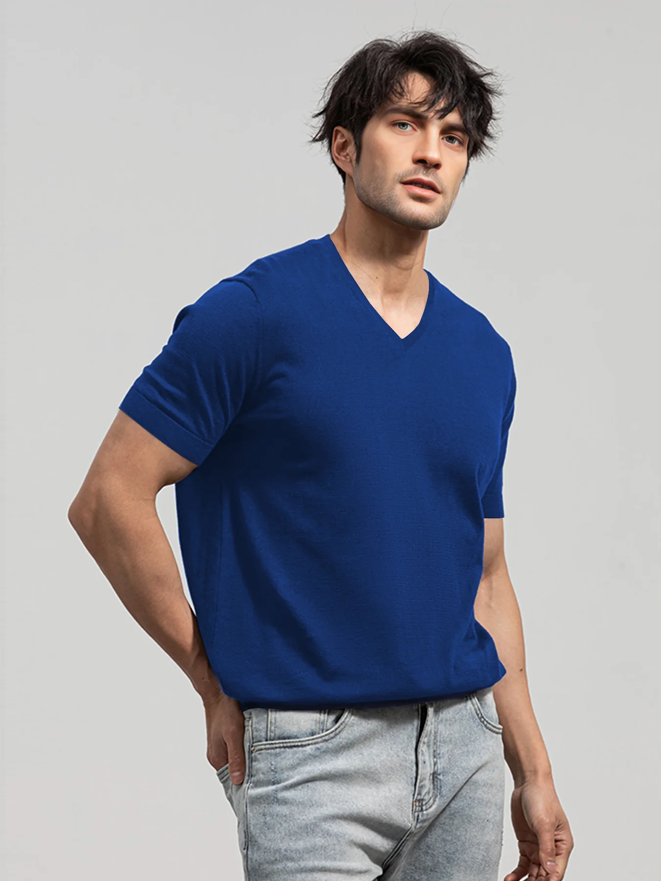 GentleKnit Short Sleeve V-neck Knitted T-Shirt - Image 36