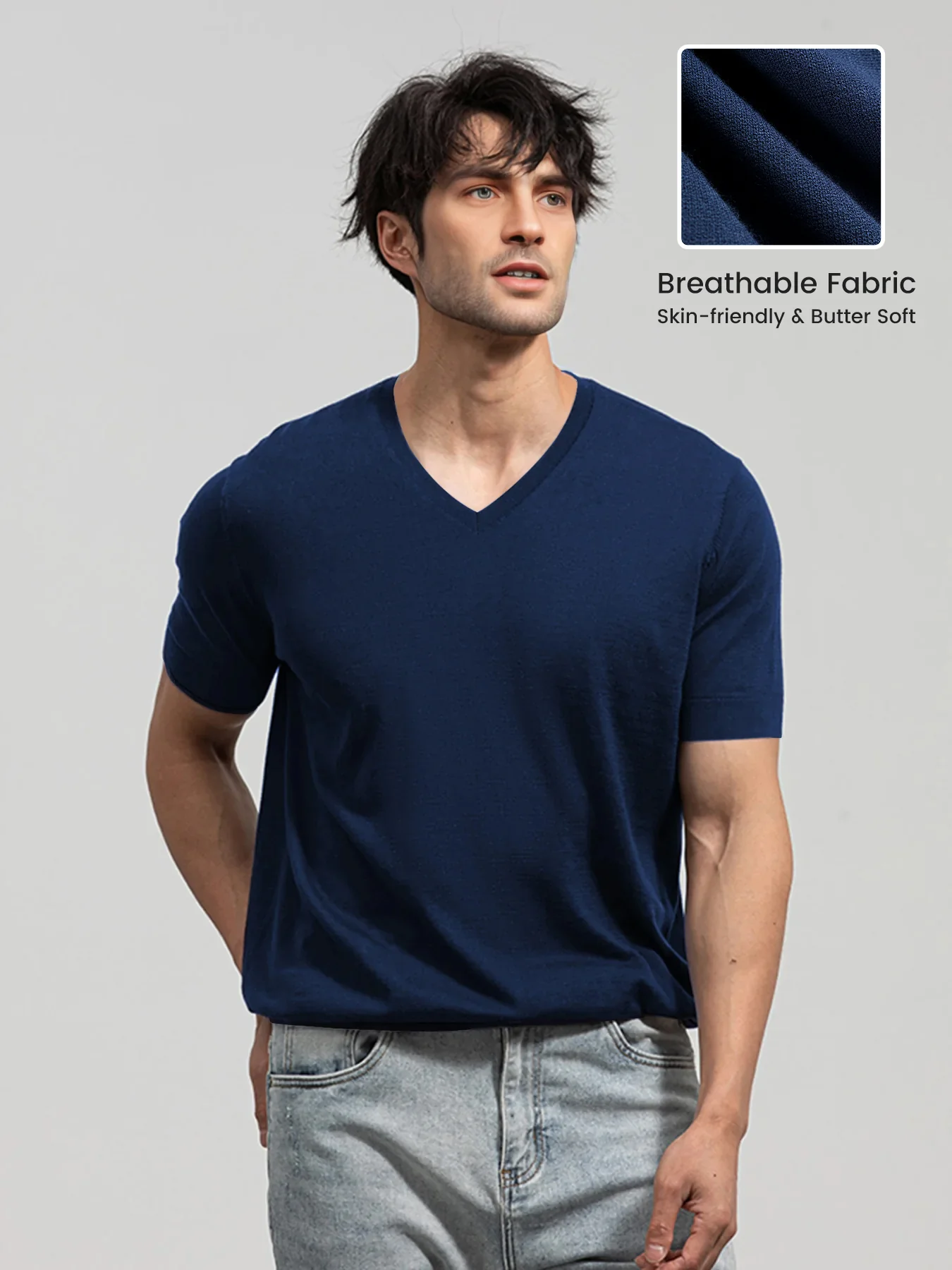 GentleKnit Short Sleeve V-neck Knitted T-Shirt - Image 9