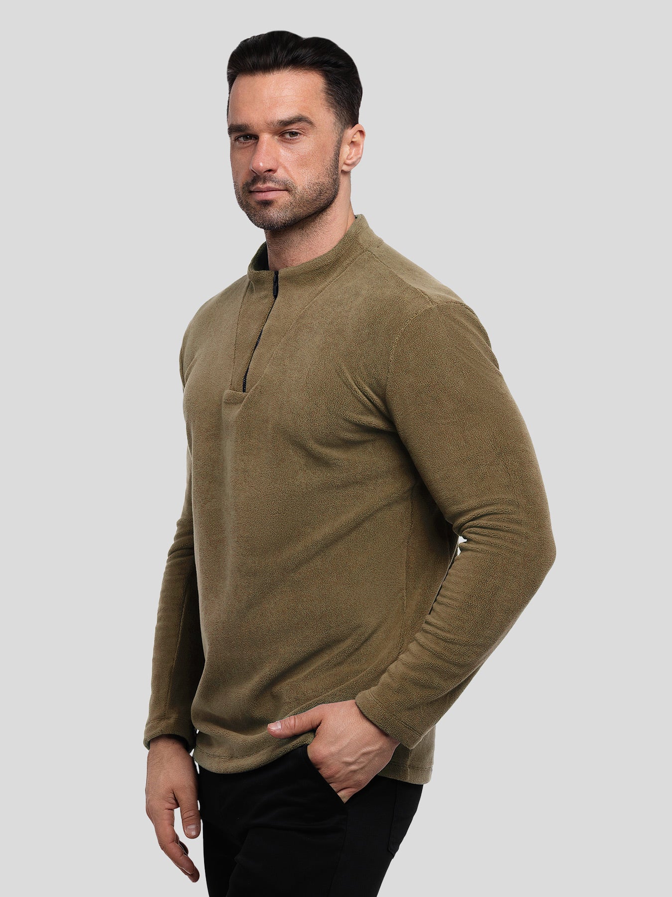 LuxeCozy Fleece Half Zip Mock Neck Sweatshirt - Image 9