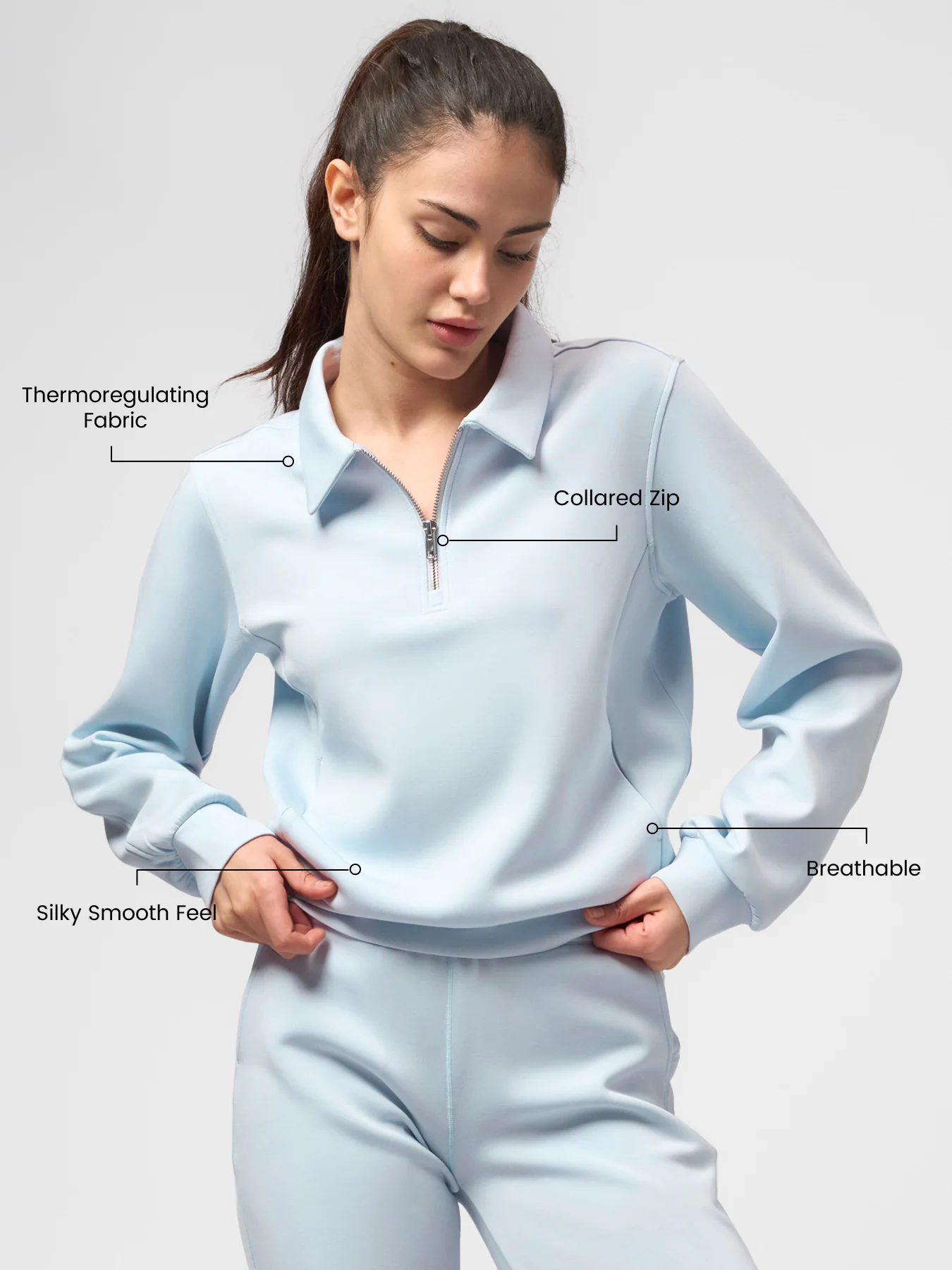 Modal Blend Collared Zip Tee Side Pockets - Image 4