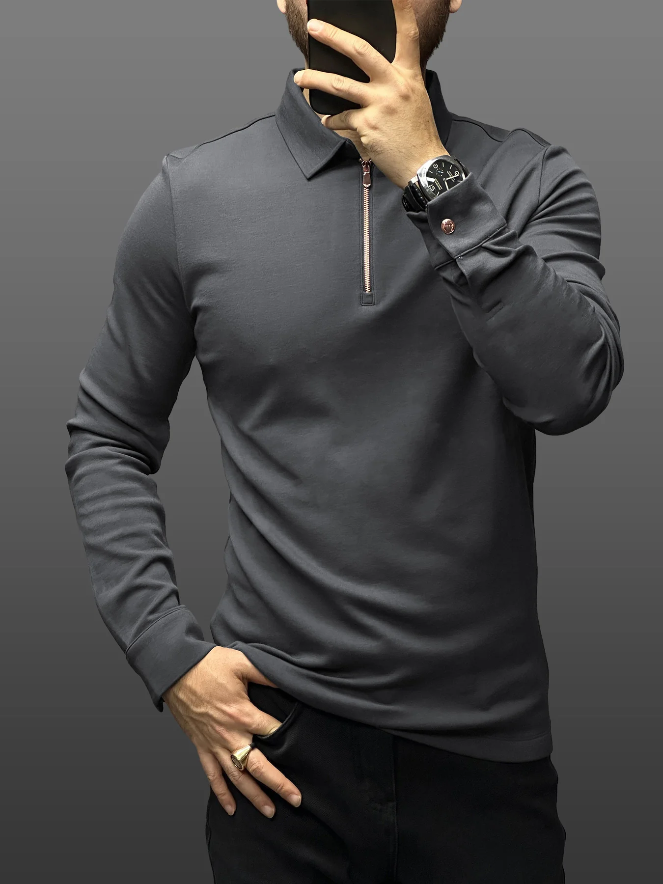 Modal Blend Long Sleeve Half Zip Polo - Image 11