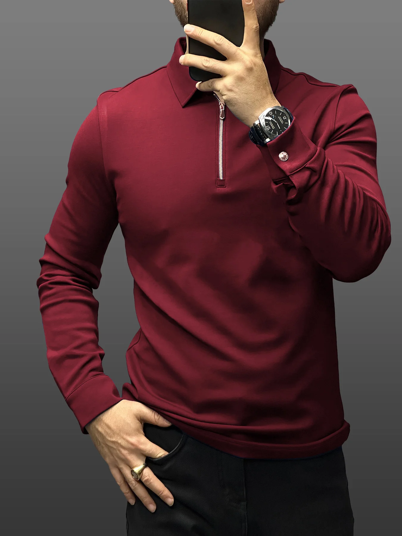 Modal Blend Long Sleeve Half Zip Polo - Image 16