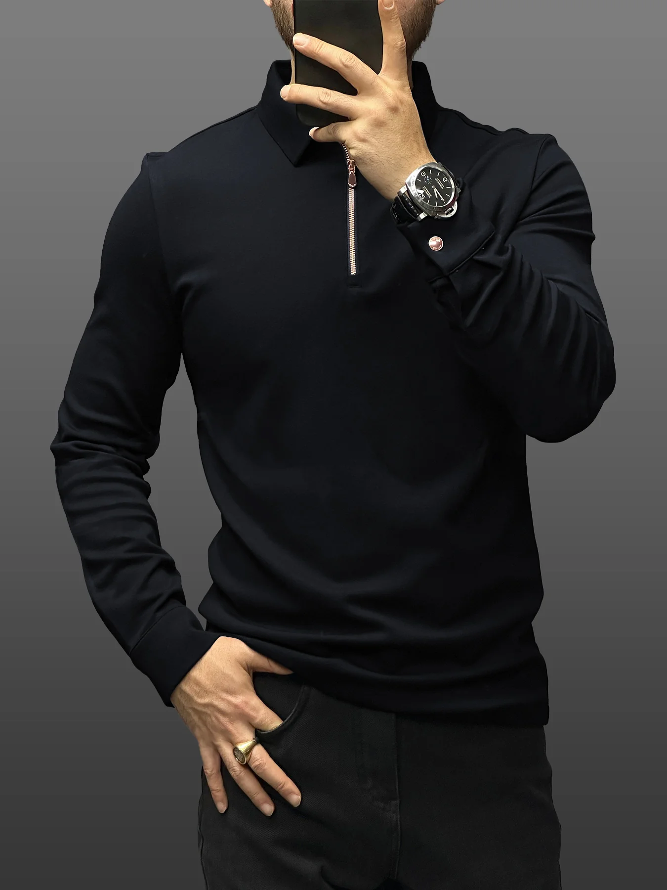 Modal Blend Long Sleeve Half Zip Polo - Image 21