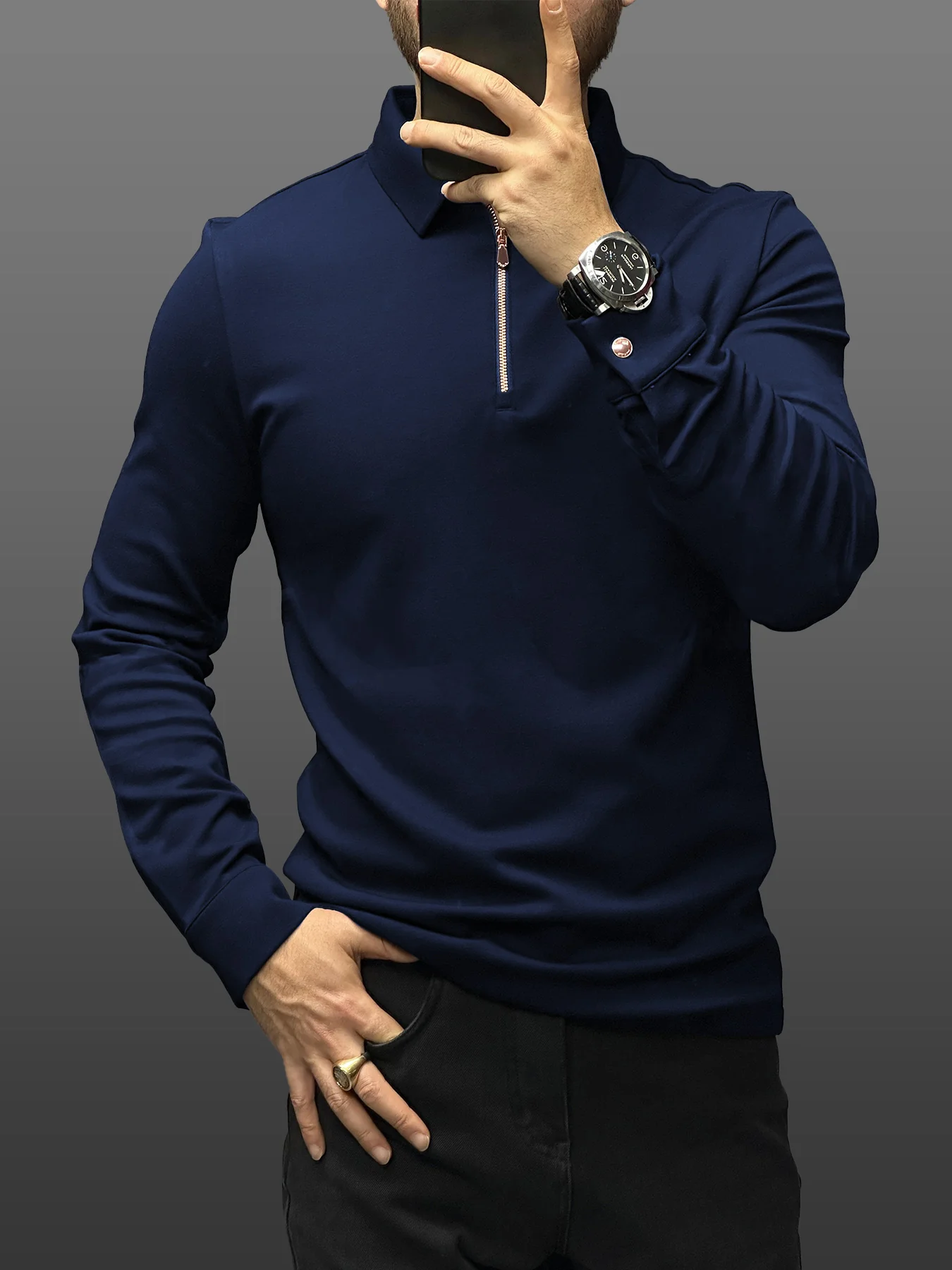 Modal Blend Long Sleeve Half Zip Polo - Image 25