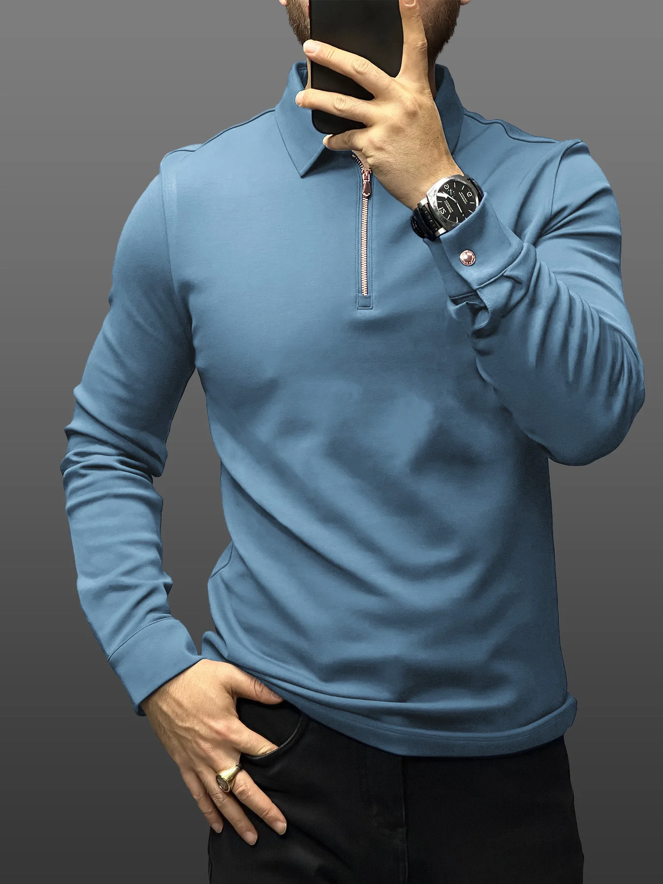 Modal Blend Long Sleeve Half Zip Polo - Image 7