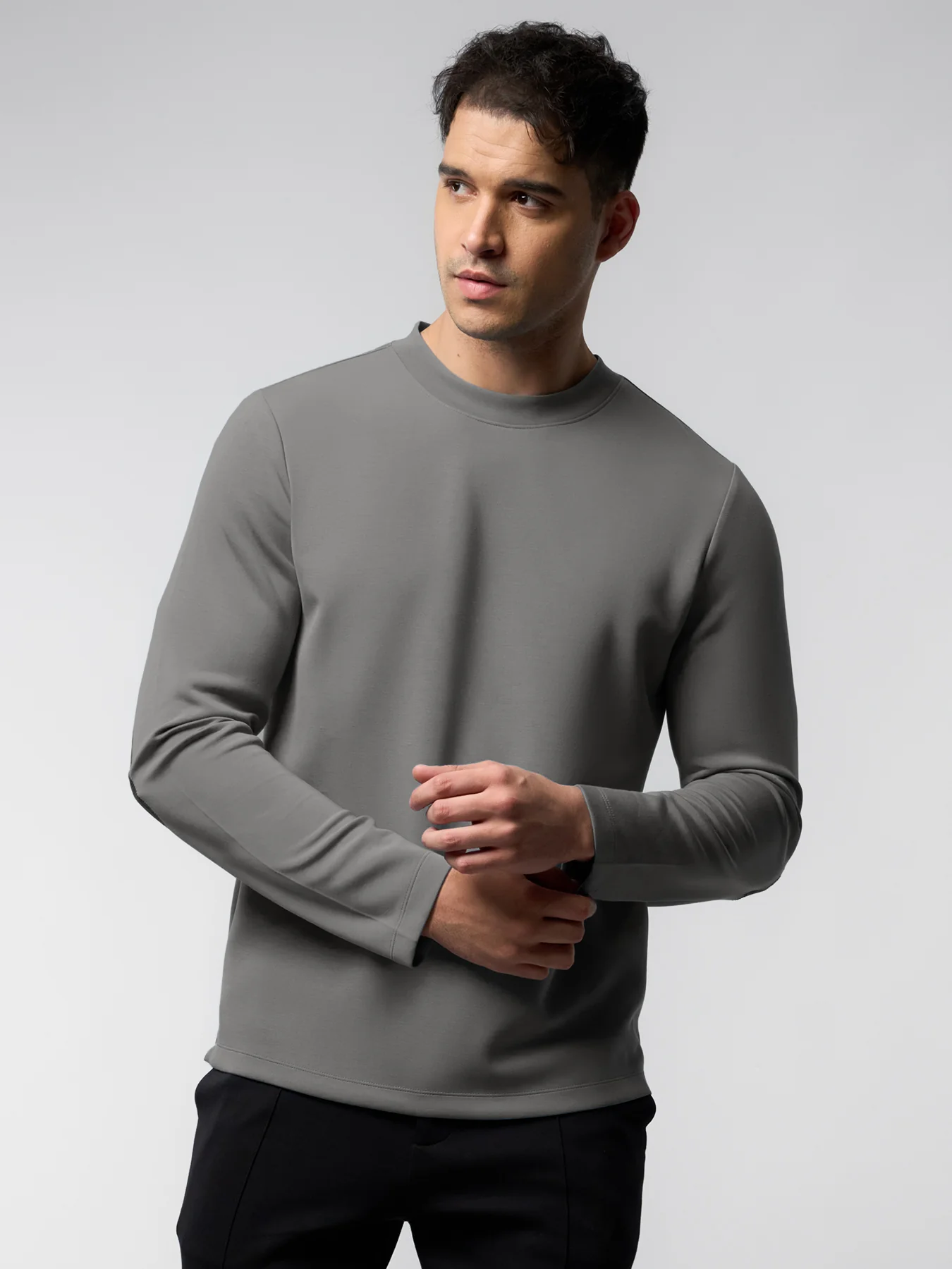 Modal Blend Elbow Patch Long Sleeve Tee:Slim Fit - Image 10