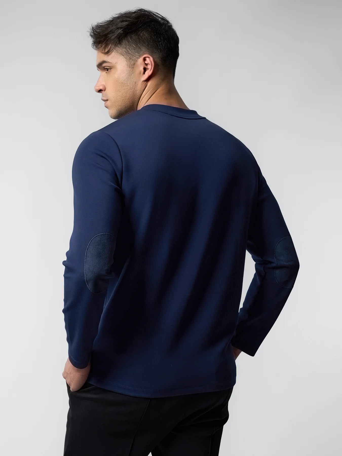 Modal Blend Elbow Patch Long Sleeve Tee:Slim Fit - Image 3