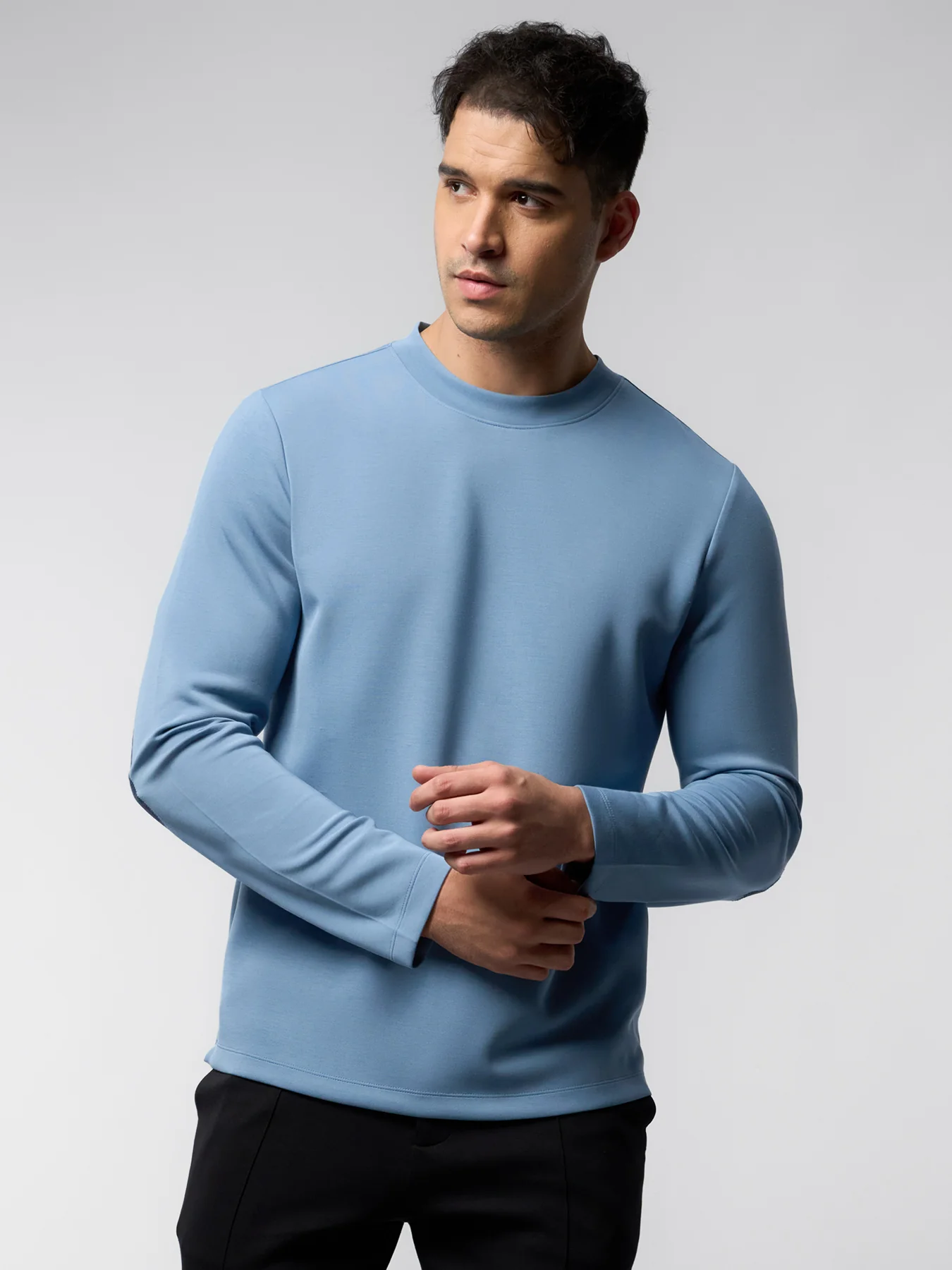 Modal Blend Elbow Patch Long Sleeve Tee:Slim Fit - Image 45