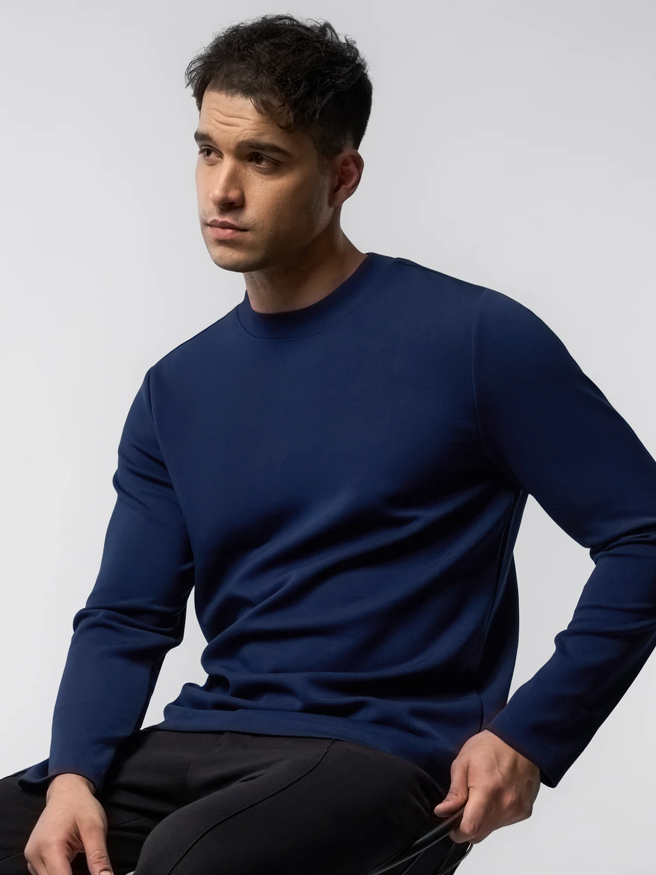 Modal Blend Elbow Patch Long Sleeve Tee:Slim Fit - Image 5
