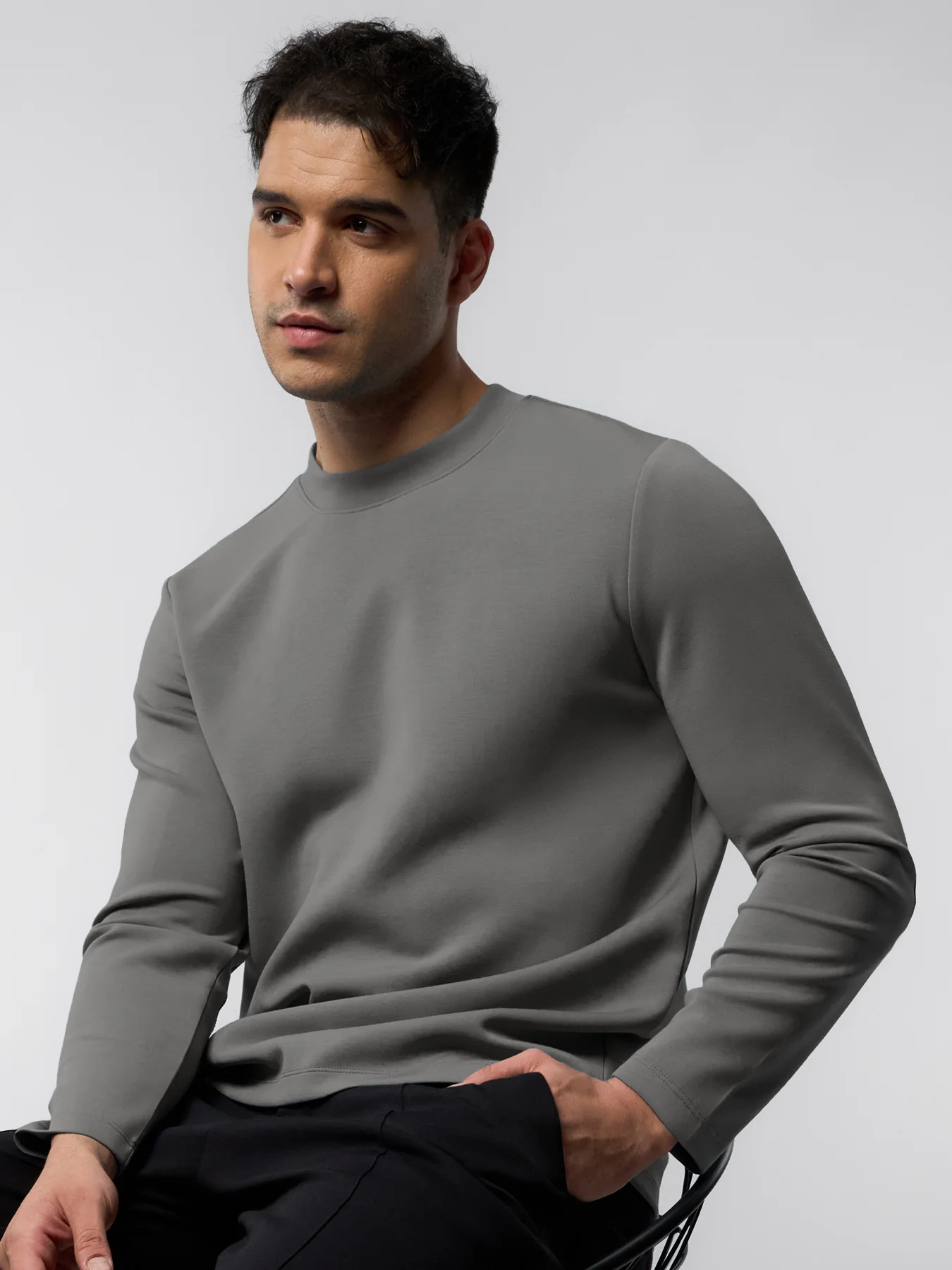 Modal Blend Elbow Patch Long Sleeve Tee:Slim Fit - Image 8