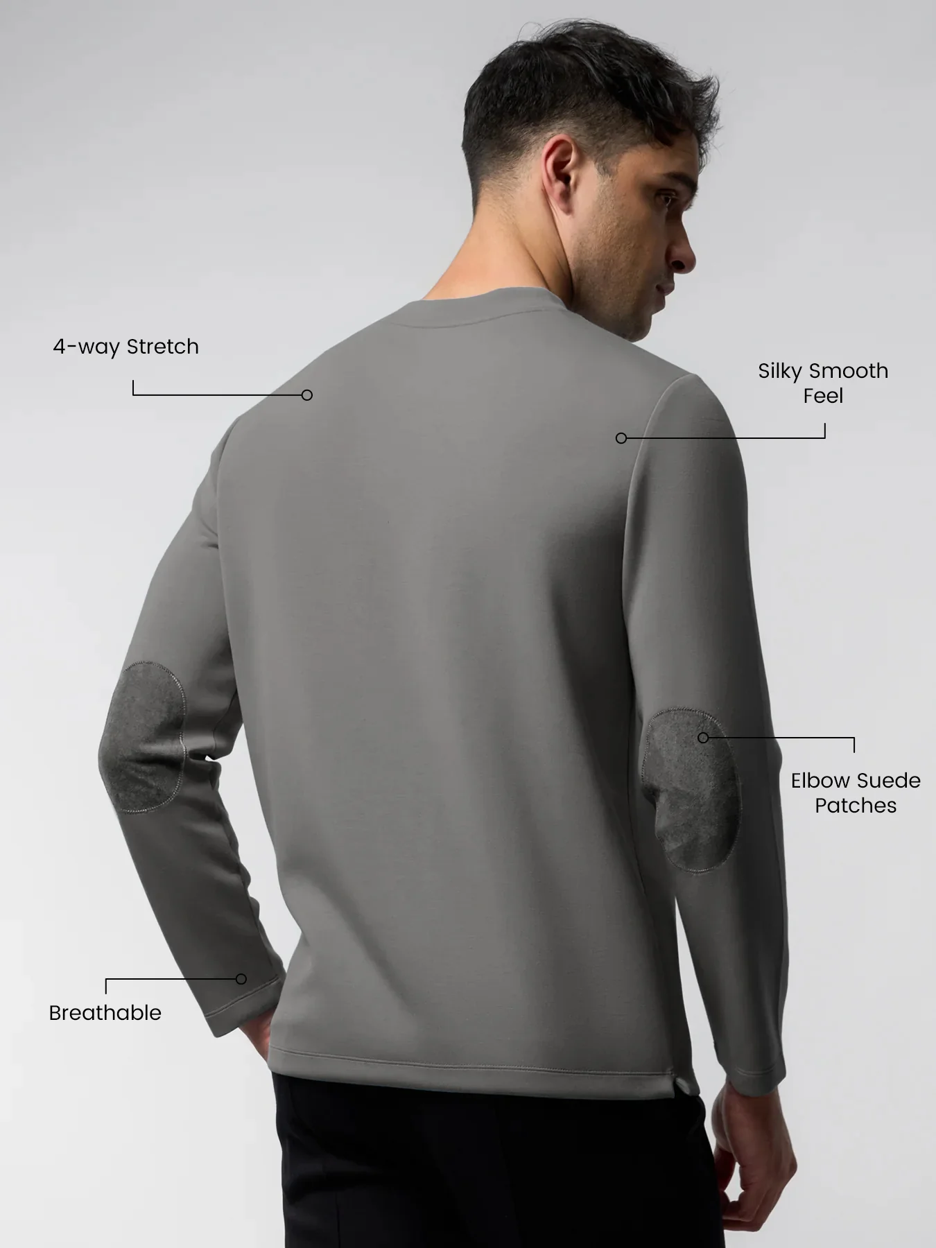 Modal Blend Elbow Patch Long Sleeve Tee:Slim Fit - Image 9