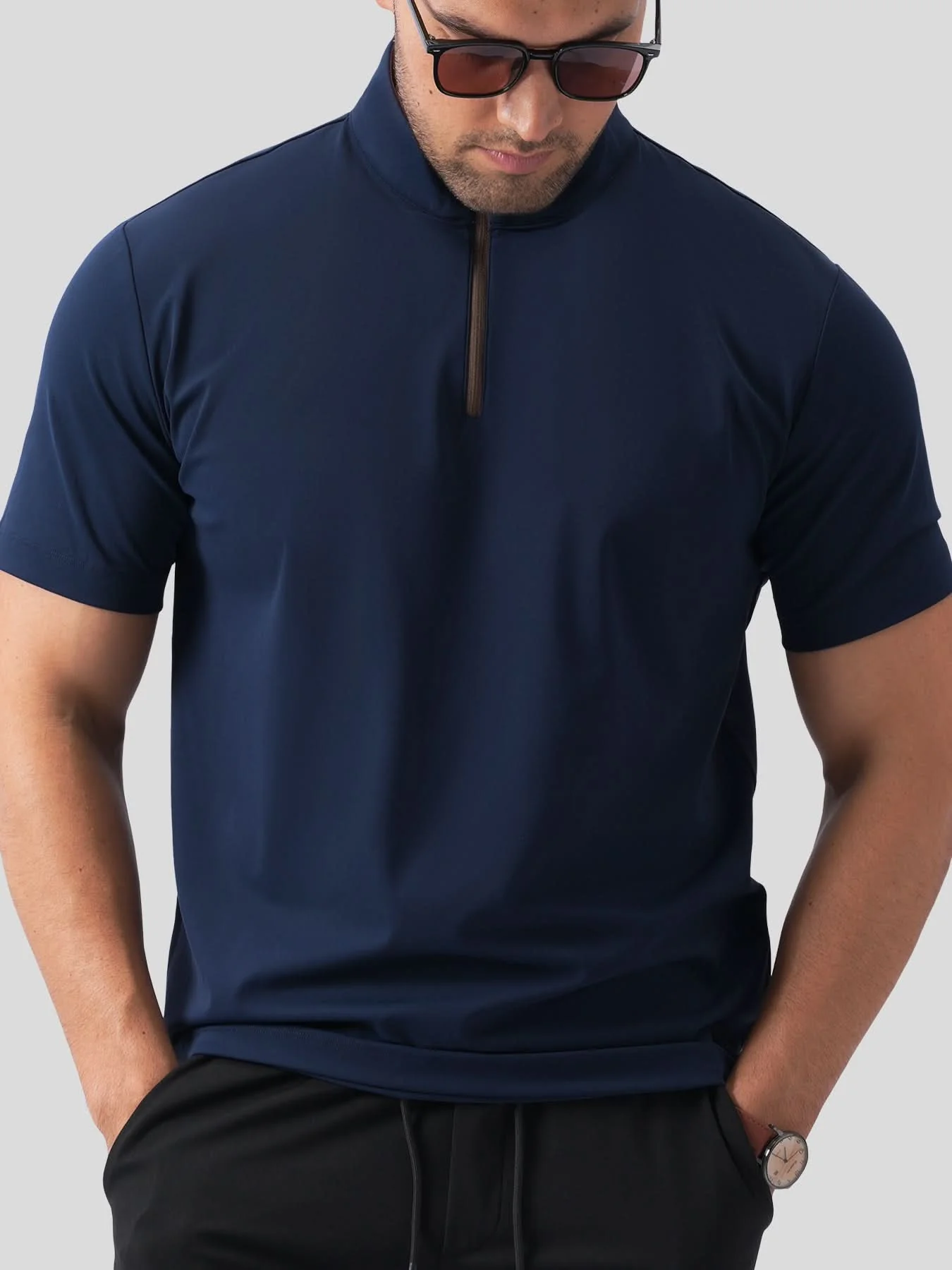 SmoothBlend Half Zip Mock Neck Short Sleeve Tee - Image 3