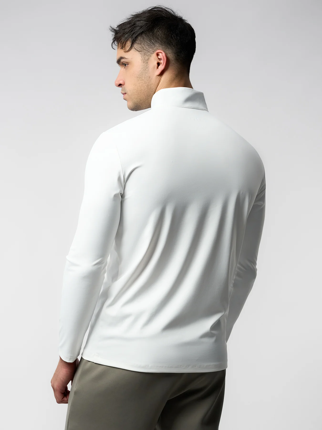 SmoothBlend Slim Fit Half Zip Mock Neck Tee: Zip Contrast Color - Image 3