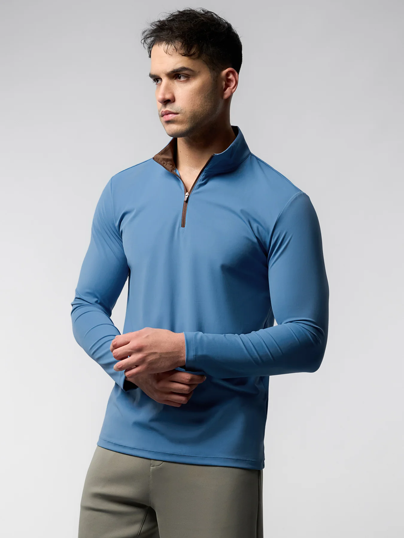 SmoothBlend Slim Fit Half Zip Mock Neck Tee: Zip Contrast Color - Image 34