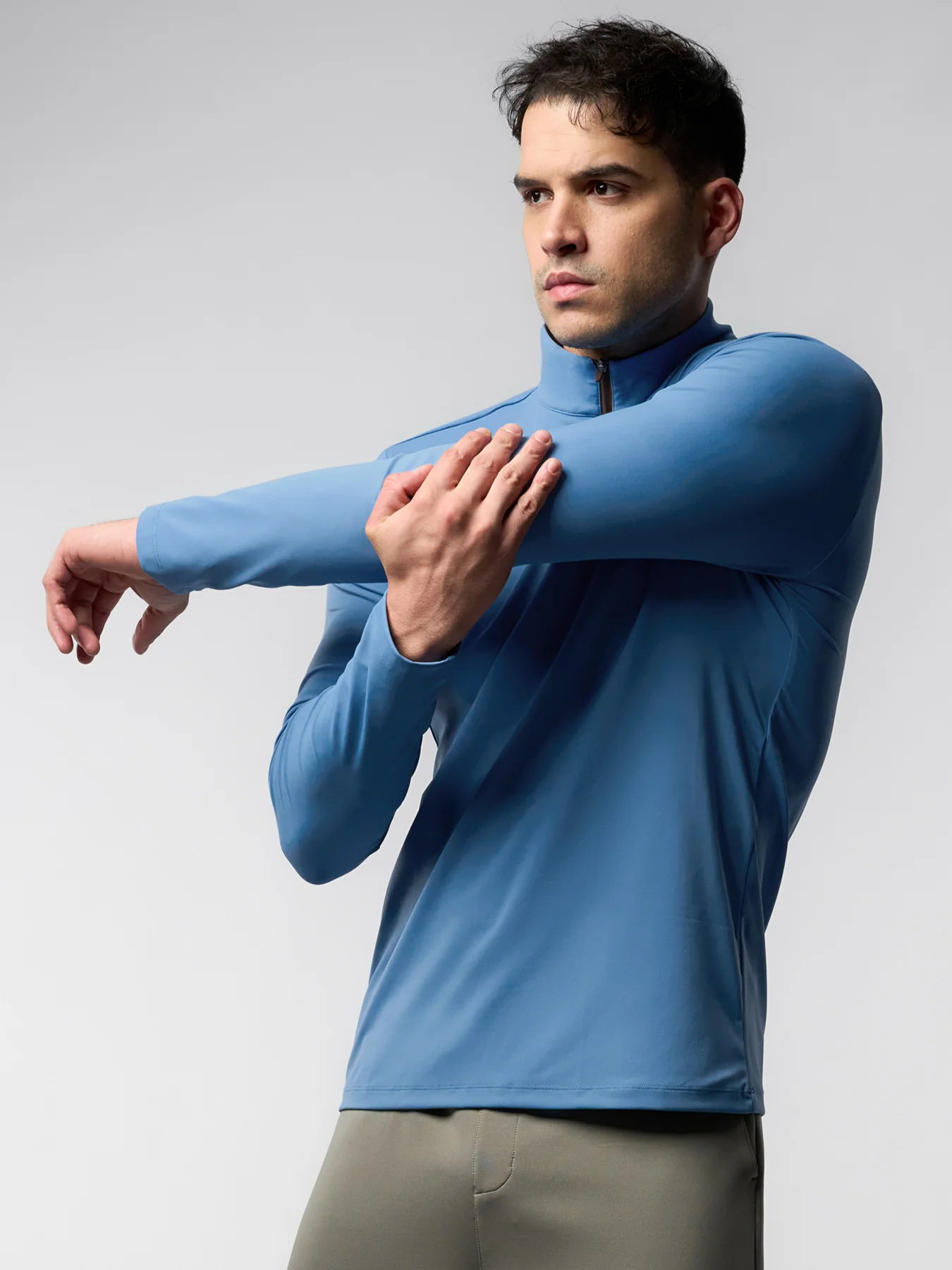 SmoothBlend Slim Fit Half Zip Mock Neck Tee: Zip Contrast Color - Image 35