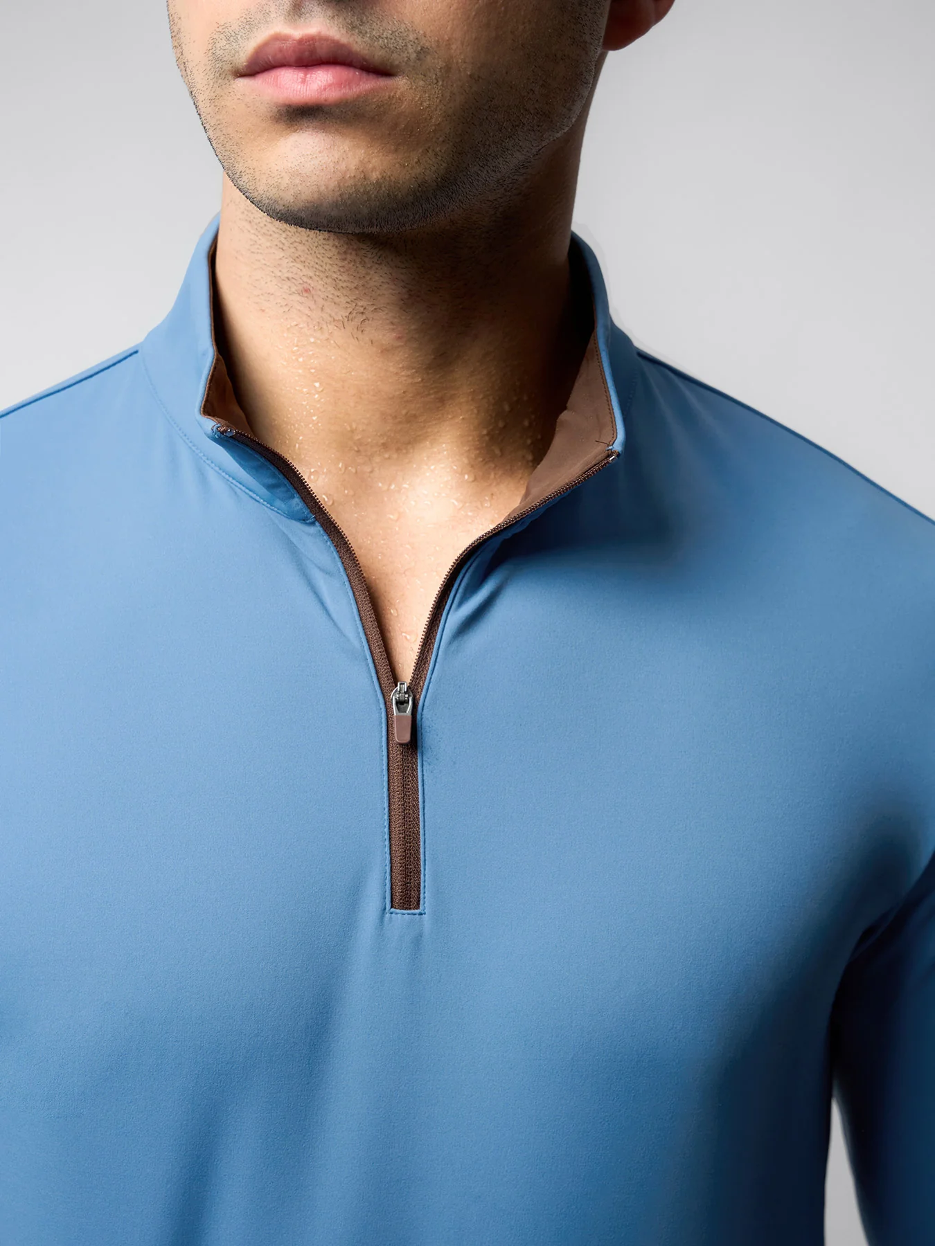 SmoothBlend Slim Fit Half Zip Mock Neck Tee: Zip Contrast Color - Image 37