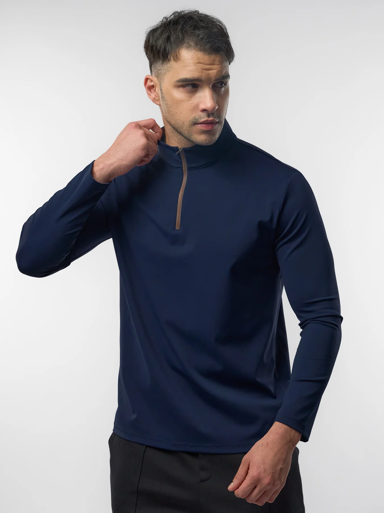 SmoothBlend Slim Fit Half Zip Mock Neck Tee: Zip Contrast Color - Image 41
