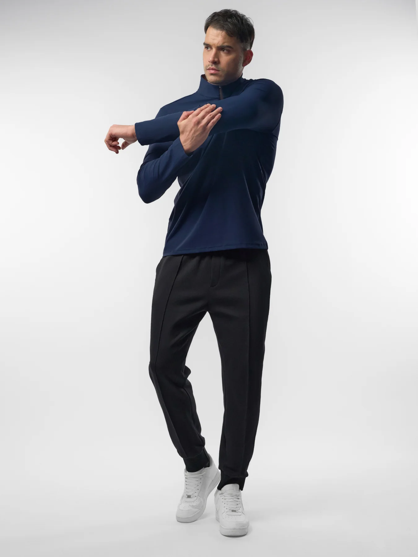 SmoothBlend Slim Fit Half Zip Mock Neck Tee: Zip Contrast Color - Image 44