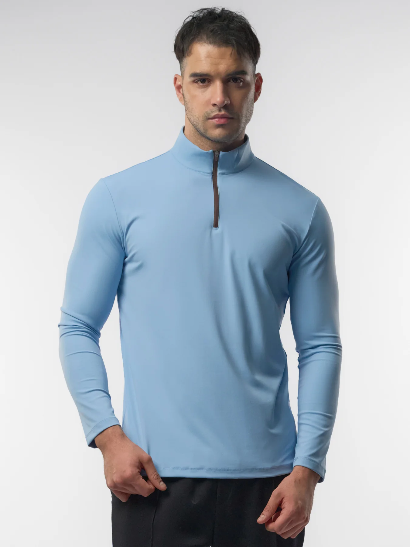 SmoothBlend Slim Fit Half Zip Mock Neck Tee: Zip Contrast Color - Image 46