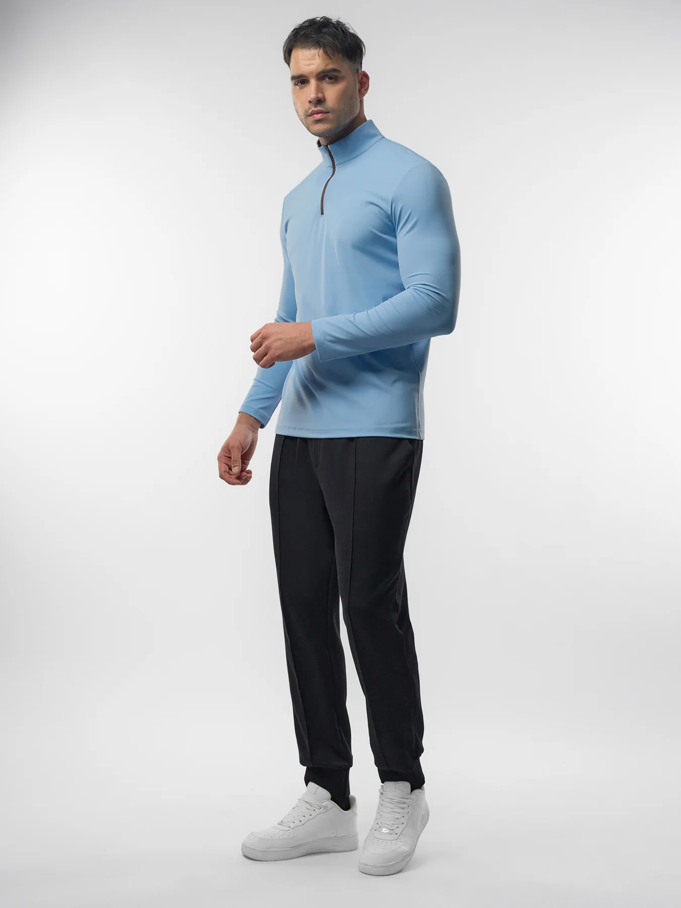 SmoothBlend Slim Fit Half Zip Mock Neck Tee: Zip Contrast Color - Image 50