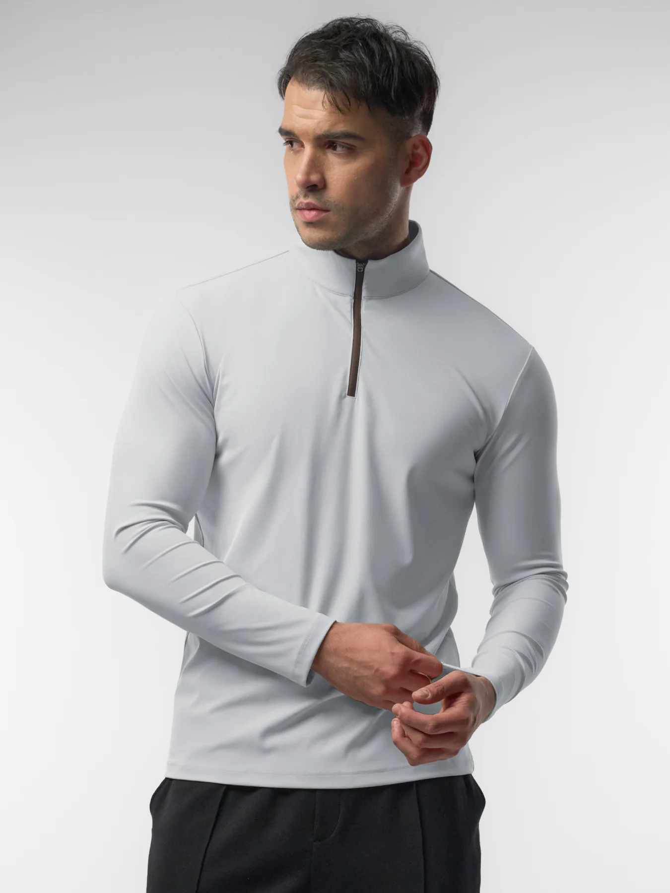 SmoothBlend Slim Fit Half Zip Mock Neck Tee: Zip Contrast Color - Image 52
