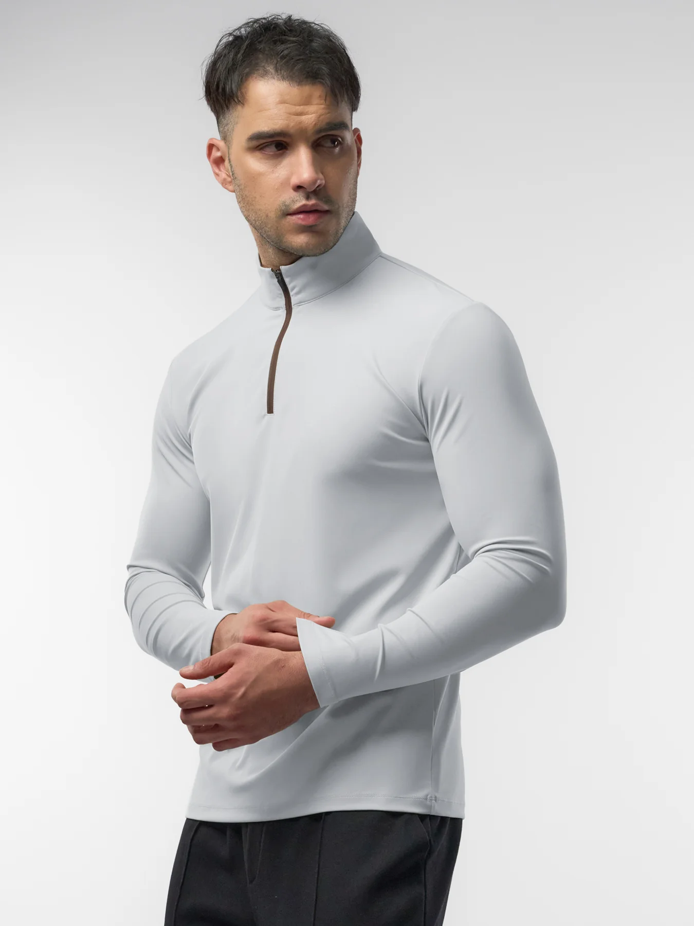 SmoothBlend Slim Fit Half Zip Mock Neck Tee: Zip Contrast Color - Image 53