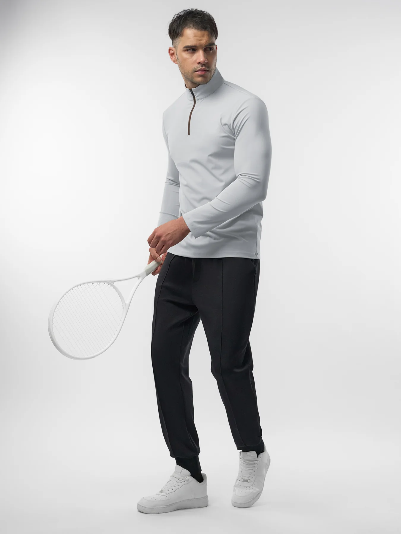 SmoothBlend Slim Fit Half Zip Mock Neck Tee: Zip Contrast Color - Image 55