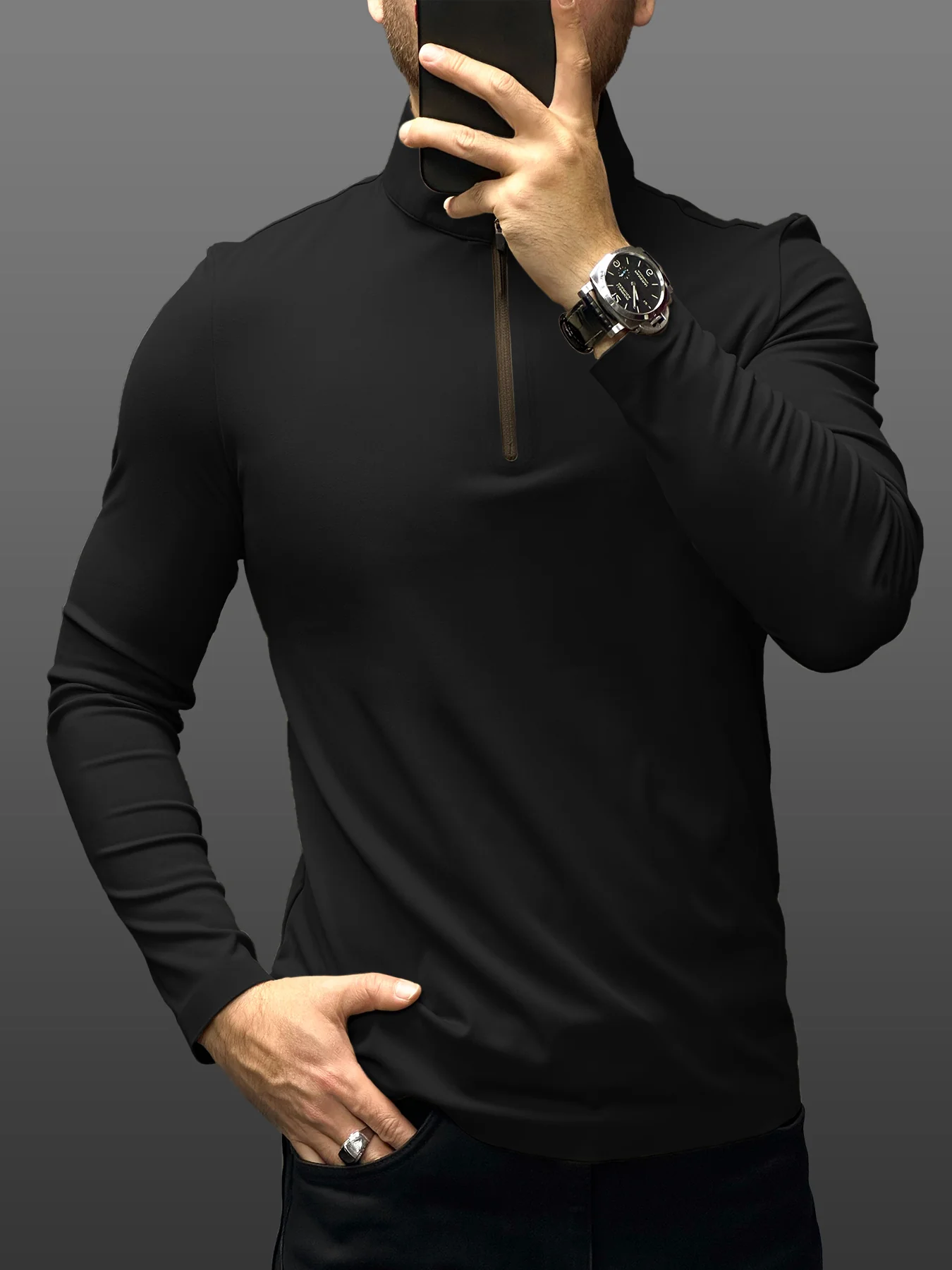 SmoothBlend Slim Fit Half Zip Mock Neck Tee: Zip Contrast Color - Image 7