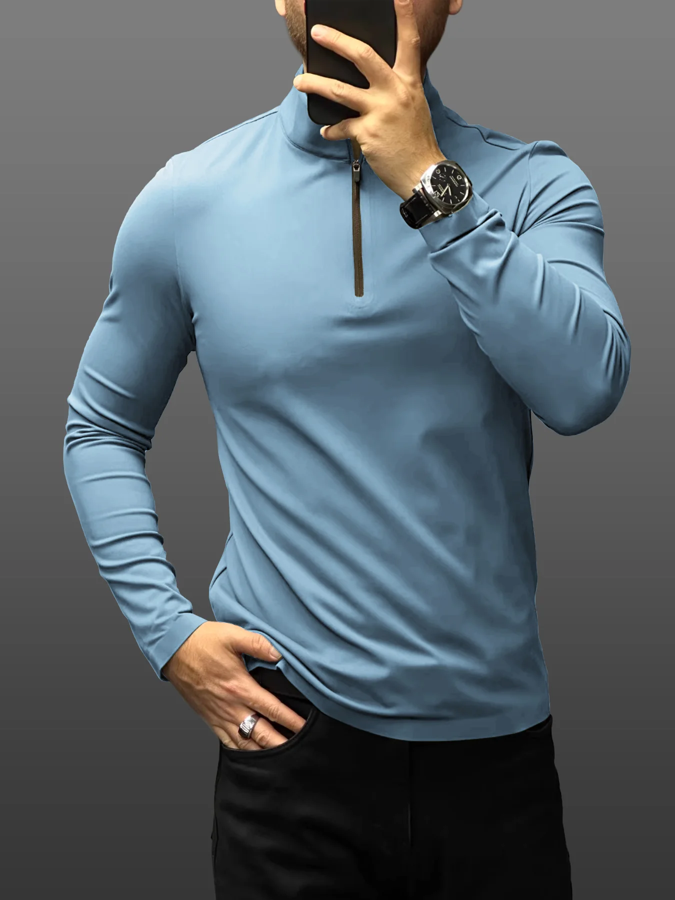 SmoothBlend Slim Fit Half Zip Mock Neck Tee: Zip Contrast Color sale - Image 17